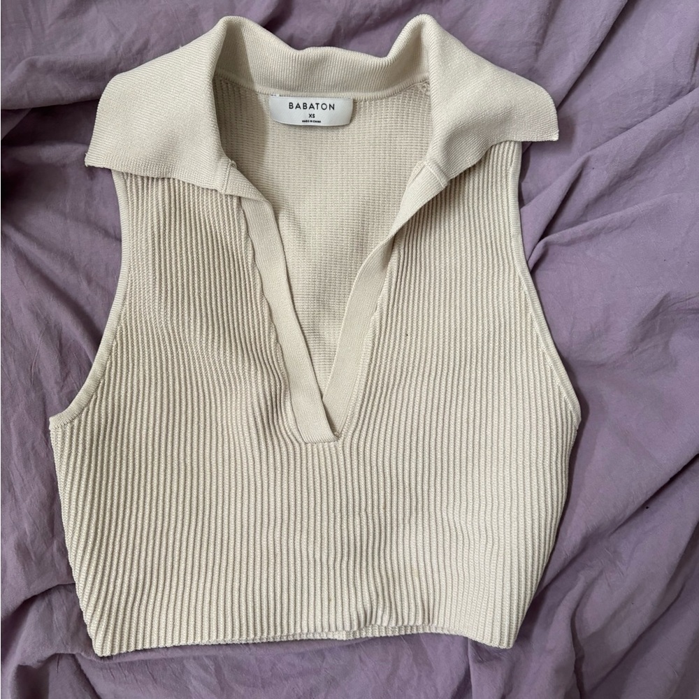 Babaton Ivory Ribbed Crop Top
